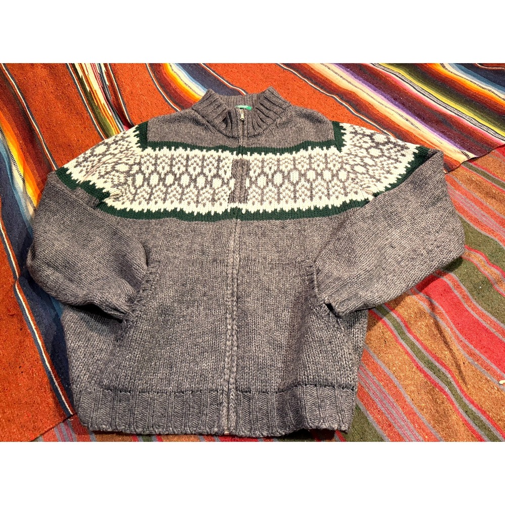 United Colors of Benetton Full Zip Sweater Size L/XL Geometric Pattern